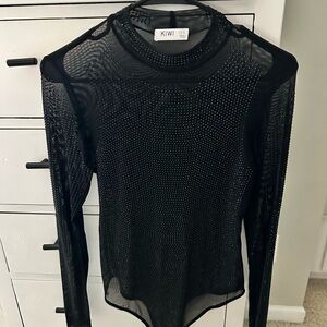 KIWI Black Sheer Embellished Bodysuit